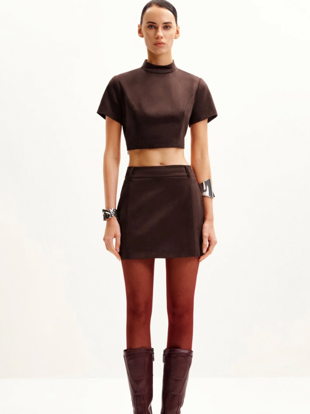 Jw pei faux suede crop top and skirt set